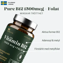 B12-vitamin Adenosyl-/Metylkobalamin 1500mcg + Folat Ekonomipack 2x90t