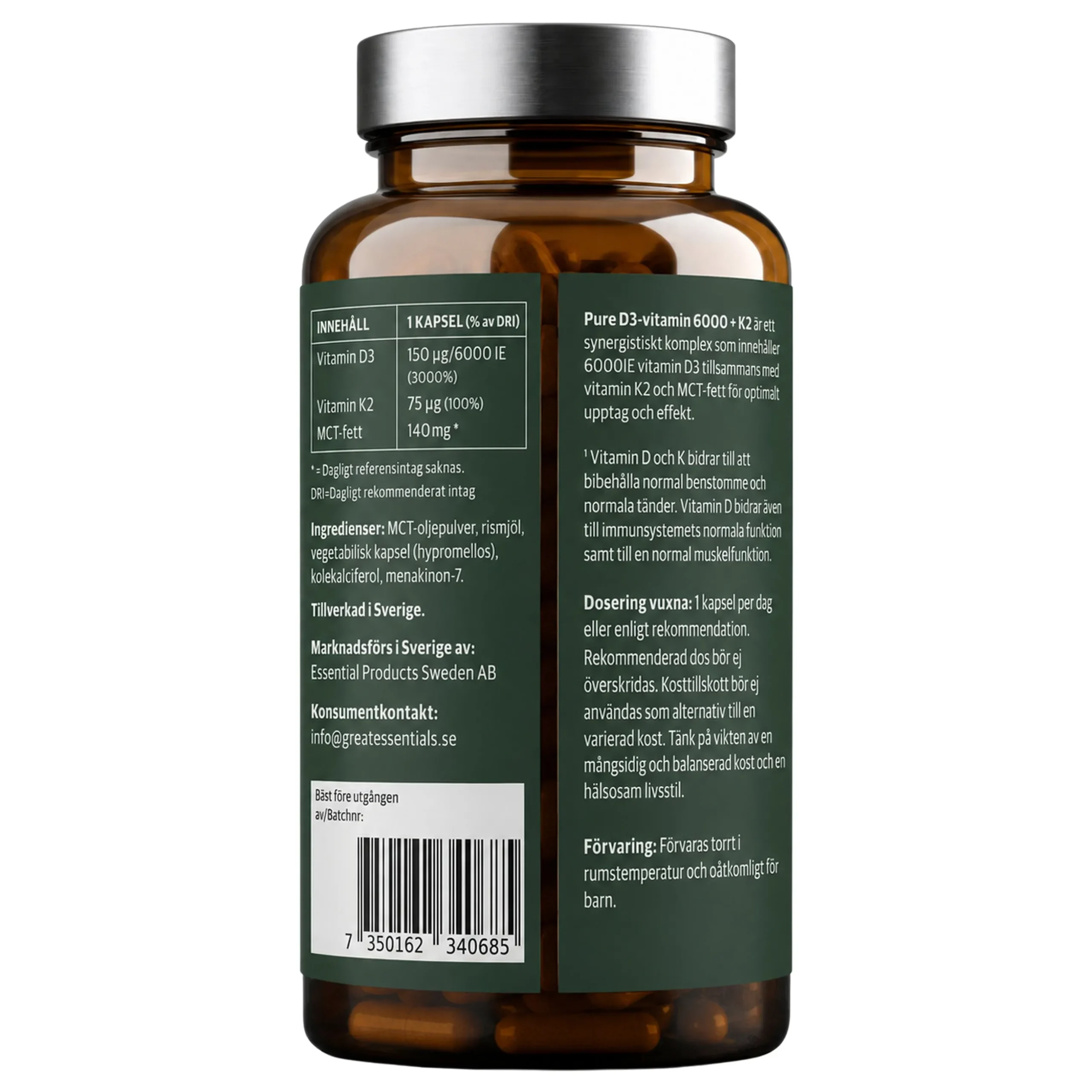 D3-vitamin 6000IE + K2 Ekonomipack 2x90k