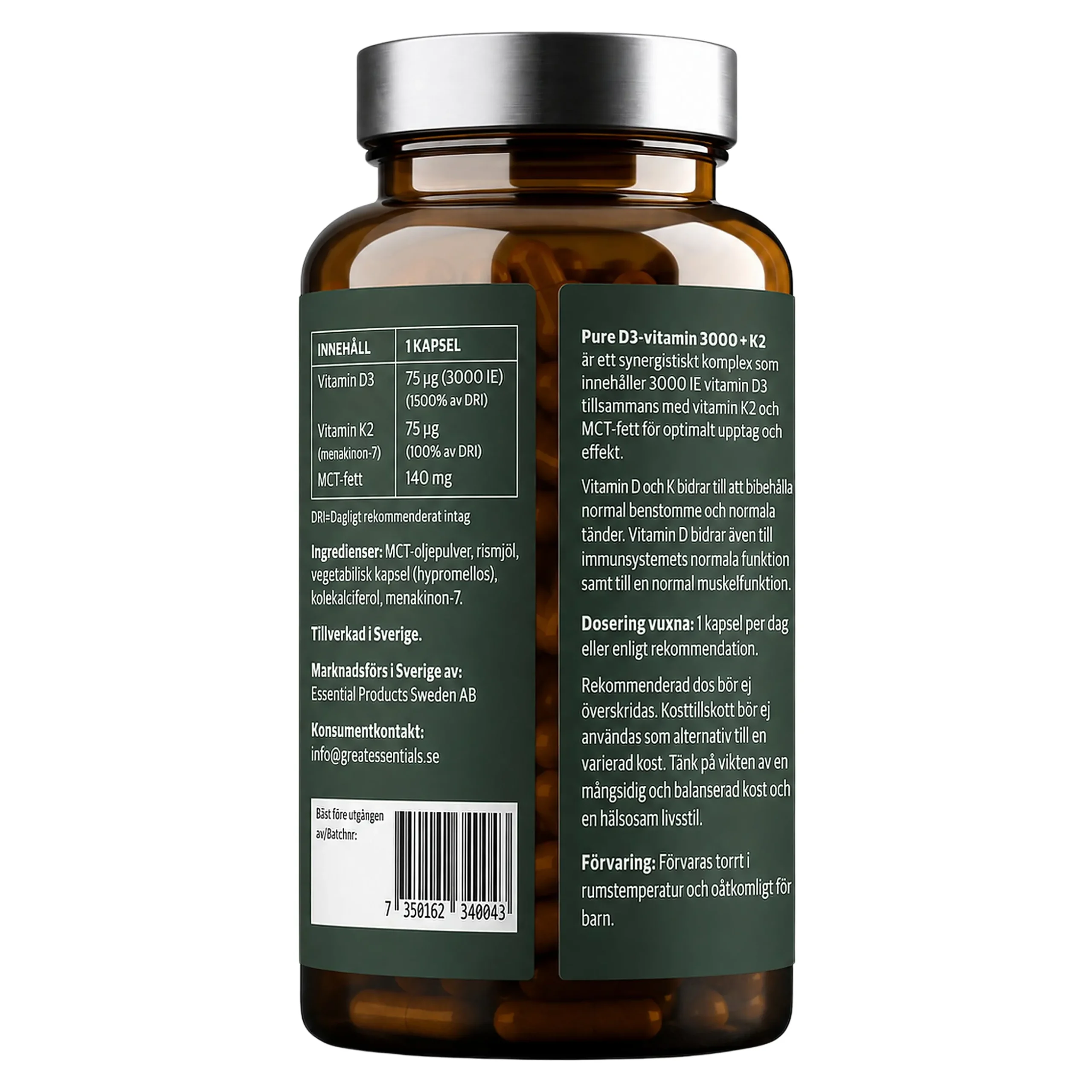 D3-vitamin 3000IE + K2 Ekonomipack 3x90k