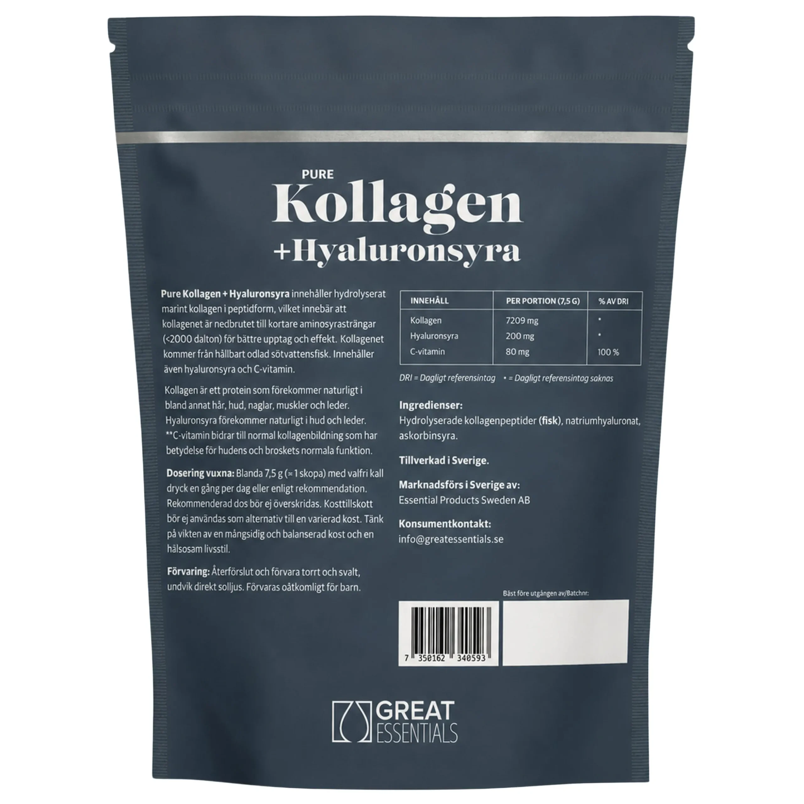 Marint Kollagen + Hyaluronsyra Naturell 225g